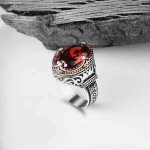 Turkish 925 Sterling Silver Men's <b>Ring</b> Ottoman Style Jewelry Natural Agate Stone <b>Fine</b> <b>Rings</b> Azuris VALKH1244 - Product Image 2