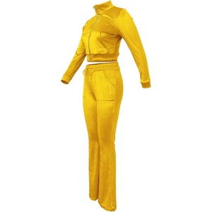 Conjunto de chaqueta corta y pantalón largo con cremallera para mujer al por mayor, chándal estilo bolsillo, ropa de calle de moda | Servicio OEM - Product Image 4