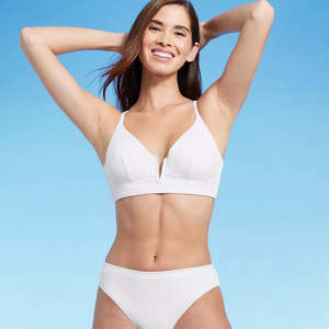 Shade & Shore Top Bikini a Costine Lungo da Donna con Scollo a V, Personalizzabile con Logo, Monokini, Costume da Bagno Estivo da Spiaggia, Taglie XS-XL, Bianco 34DD - Product Image 2