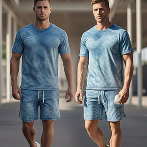 Conjunto de camiseta y pantalones cortos de lavado ácido para hombre, ropa deportiva para correr, ropa deportiva, camiseta de verano, pantalones cortos, conjunto de dos piezas para hombre - Product Image 1