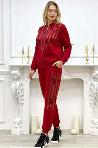 Winter Hooded <b>Rhinestone</b> Tracksuit Women Custom Embroidery Zipper <b>Jacket</b> Sweatpants Crystals Jogger Sets Ladies 2 Pcs Sets - Product Image 5