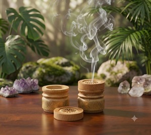 Brûleur d'encens en bois de santal Bakhoor, écologique, à usage religieux, fabriqué à la main en Inde par Candid Manufacturing Co - Product Image 1