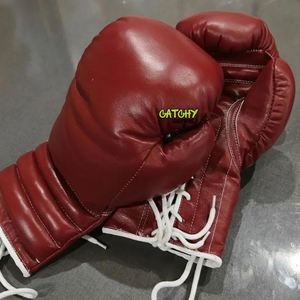 ถุงมือชกมวยแบบผูกเชือกสีแดงเลือดหมู หนังแท้ สำหรับการฝึกซ้อมระดับมืออาชีพ การต่อสู้ และการแข่งขัน - Product Image 2