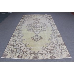 พรมวินเทจตุรกีขนาดใหญ่ 5.5x9.6 ฟุต สีขาวน้ำตาล ลายต้นไม้และพืช - Product Image 1