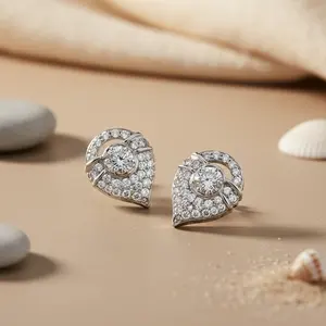"Rose <b>Gold</b> Plated Heart Shaped Diamond Screw Stud <b>Earrings</b> for Women-Trendy & Engagements" - Product Image 2
