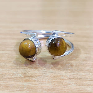 Boho Statement <b>Tiger</b> <b>Eye</b> <b>Ring</b> (3.6 Grams) Natural Stone Gemstone with Rhodium Plating Platinum Men's Everyday Wear <b>Ring</b> - Product Image 1