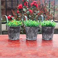 Pot Tanaman Dinding Logam Galvanis KS International Modern Ramah Lingkungan Set Tiga Pot Bunga Gantung Model KSI-5477