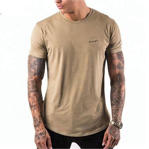 T-shirt de fitness pour hommes 95% coton 5% élasthanne sérigraphie personnalisée logo ourlet festonné coupe ajustée style décontracté solide vente en gros - Product Image 2