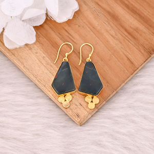 Piedra preciosa de ágata de sangre, pendientes bohemios de diseñador hechos a mano, colgante de Latón chapado en oro amarillo, joyería de moda para mujer - Product Image 2