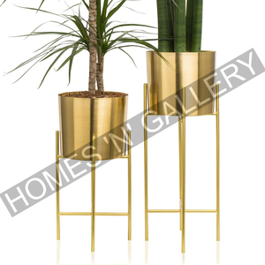 Elegant Gold Plated Metal <b>Planter</b> with Iron Stand High Quality Outdoor Garden Flower Pots Handcrafted in India for Home Use - Product Image 4