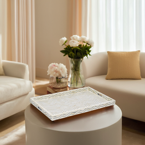 Bandeja Otomana Moderna con Incrustaciones de Hueso |   Bandeja Decorativa para Servir con Asas |   Mesa de Centro, Bandeja para Comida de Cocina |   Bandeja Decorativa para Sala de Estar - Product Image 5