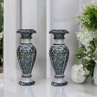 Vase à fleurs moderne en marbre poli, incrustation nacre, finition brillante, hauteur 8 pouces, emballage en boîte, personnalisation de la marque