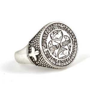 Men's 925 Sterling <b>Silver</b> Engraved <b>Ring</b> Casual Hip-hop Style with Rose & 18K Gold Plating Inlaid Stainless Steel Perfect Gift - Product Image 2