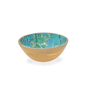 Handmade Wooden Soup Bowl With Colorful Floral Design& Matching Serving Spoons Hot <b>Sale</b> Modern Luxury Decorative Kitchenware FWE - Product Image 1