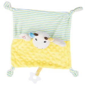 Vente en gros de peluche couverture de sécurité douce vache Lovey pour bébés avec anneau de dentition et coins noués - Product Image 6