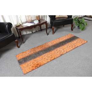 Tradicional naranja marrón Patchwork alfombra 2,1X5,7 pies hecho a mano turco lana viscosa rectángulo pasillo adolescente látex alfombras de noche - Product Image 5