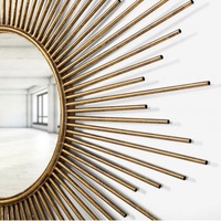 Espejo de Pared Redondo Moderno con Diseño de Rayos de Sol, Espejo Decorativo de Metal Dorado para Sala de Estar, Dormitorio, Vestíbulo, Aniversario, Uso Decorativo