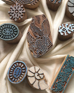 Bloque de Impresión de Madera con Diseño Floral y de Peces Hecho a Mano |   Bloques de Impresión Indios, Madera de Teca - Product Image 3