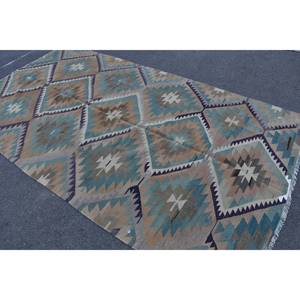 Alfombra Kilim azul marrón 5,5X9,8 pies turco nuevo tejido plano sala de estar alfombra Jacquard técnica rectángulo a rayas para pasillo - Product Image 4