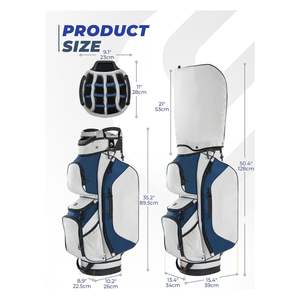 Sac de golf léger en PU avec 15 compartiments, séparateurs pleine longueur, compartiment dédié pour putter et housse de pluie - Noir - Product Image 4