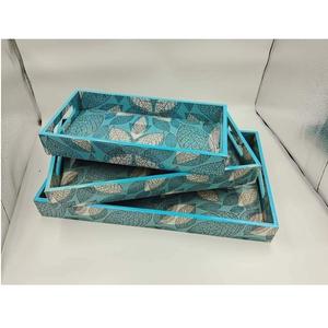 Ensemble de 3 plateaux en bois imprimés émaillés à finition lisse, plateau décoratif idéal pour les hôtels cinq étoiles, les restaurants, le service de thé - Product Image 1