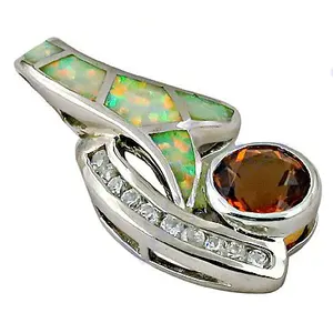 Colgante Artesanal de Plata con Ópalo y Citrino, Baño de Rodio, Joyería Religiosa con Piedras Preciosas, Amatista, Diamante y Perla para Mujer - Product Image 1