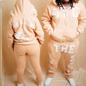 Fabricants professionnels OEM ODM nouvelle conception personnalisée poids lourd 500 GSM fermeture éclair complète brodé sweat à capuche et ensemble de pantalons - Product Image 4