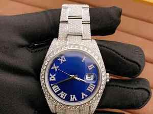 Montre de luxe à mouvement mécanique en acier inoxydable avec verre, entièrement sertie de moissanite, chiffres romains classiques, best-seller - Product Image 2