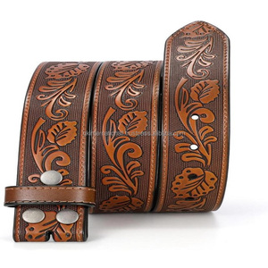 Cinturón de herramientas de cuero occidental de moda para hombre con diseño floral tallado a mano con estilo en todos los tamaños y diseños personalizados - Product Image 3