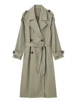 Damenmode Zweireiher Trench Belt Solid Vintage Revers Hals Langarm Weiblich Chic Lady Outfits Erhältlich in Leder