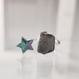 Anillo de Piedra Natural para Mujer, Anillo de Labradorita en Bruto, Piedra de Nacimiento, Anillo Estrella, Regalo de Navidad, Anillo de Plata de Ley 925 - Product Image 1