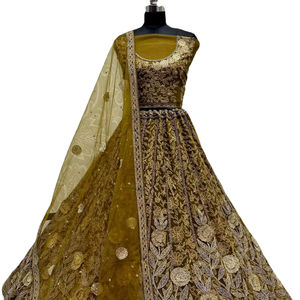 Filet lourd indien et pakistanais fête porter Lehenga Choli Dori & Zari brodé multi-fils fantaisie fleur travail Collection - Product Image 1