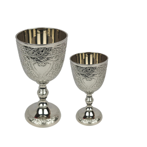 Premium Brass Goblet Set Silver Finish | Handmade Engraved Chalice <b>Cup</b> Vintage Style Table Decor | Elegant Metal Serveware Gift - Product Image 2