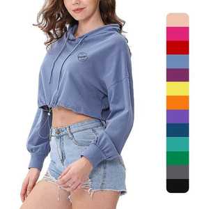 Couleur assortie couture femme hauts à la mode recadrée sweats à capuche courts femmes sweats à capuche - Product Image 2