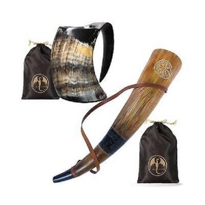 100% เขาเป่าวัวยุคกลางสลักธรรมชาติพร้อมสายหนังสไตล์สัตว์ - Product Image 2