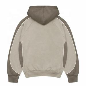 Nouveau sweat-shirt à capuche en coton épais bicolore patchwork 500 GSM pour homme, broderie sur les bords, sweat-shirt ample - Product Image 2