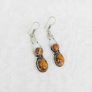 Tigers Eye Multi-Stone <b>Earrings</b> 925 Silver Plated Handmade Gemstone Dangle <b>Earrings</b> Boho Jewelry Gift for Her <b>Holiday</b> - Product Image 2