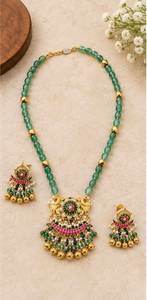 TISHYA DIAMOND Ethnic Gold Plated Brilliant Cut Copper Alloy Moissanite Imitation Pearl Floral Necklace Earring <b>Set</b> Jewelry - Product Image 3