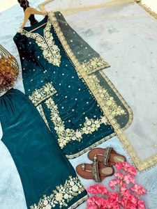 Conjunto de ropa de fiesta elegante Kurti para mujer con Kurta largo de diseñador con parte inferior elegante y Dupatta para fiestas y eventos - Product Image 5
