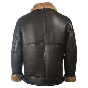 Men's Genuine Leather Aviator <b>Jacket</b> <b>With</b> Faux Fur <b>Lining</b> Windproof Winter Biker Coat Regular Fit Turndown Collar Zipper Closure - Product Image 3