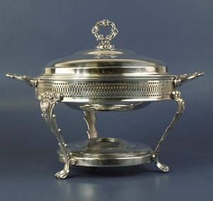 Ensemble de 2 plats chauffants en métal de luxe avec couvercle, support floral fait à la main en argent et or, buffet de mariage, chauffe-plats, traiteur, hôtel, utilisation en fête - Product Image 2