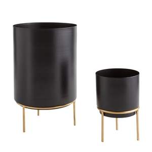 Pots de fleurs ronds en métal noir en gros avec pieds dorés amovibles, en acier au carbone robuste, pour plantes d'intérieur, qualité commerciale - Product Image 1