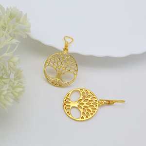 Pendientes Colgantes con Diseño Encantador, Árbol de la Vida, Joyería de Latón para Mujer, Chapados en Oro de 18k, Redondos, Estilo Boho, para Venta al por Mayor/OEM/ODM - Product Image 2