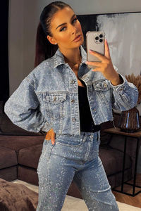 Chaqueta Vaquera Vintage para Mujer, Lavado Claro, Manga Larga, Estilo Casual, Holgada, Prenda Exterior Moderna, con Logo, para Invierno - Product Image 3