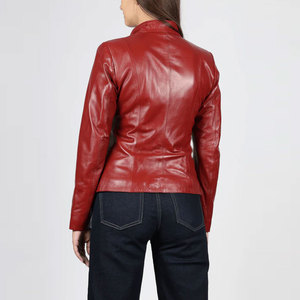Turn-<b>down</b> Collar Custom Pockets Breathable Knitted Women Fashion Leather Jackets - Product Image 2