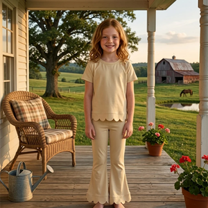 Ensemble pyjama décontracté 2 pièces pour filles en Spandex/Polyester, sans manches, écologique, couleur unie, pantalon confortable, bas évasé - Product Image 3