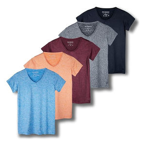 เสื้อยืดกีฬาโยคะของผู้หญิงเสื้อคอวีใส่สบายและมีสไตล์สำหรับออกกำลังกายและทำกิจกรรมฤดูร้อน - Product Image 1