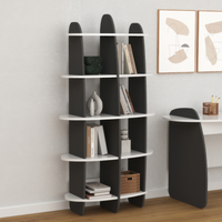 Bibliothèque MUSVENUS en bois gris foncé moderne, modèle 14, du fabricant turc, avec option de bordure démontable, pour chambre et salon