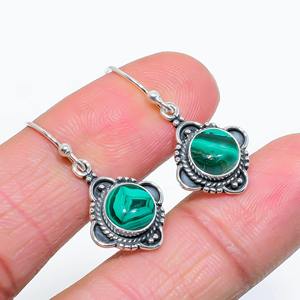 Boucles d'oreilles de style bohème plaqué argent sterling 925 à la mode pierre précieuse malachite verte pierre naturelle lunette anniversaire - Product Image 6