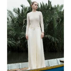 Robe longue en maille avec des feuilles et des franges artisanales pour les femmes élégante Larissa longue robe Relief Womens Fashion - Product Image 3